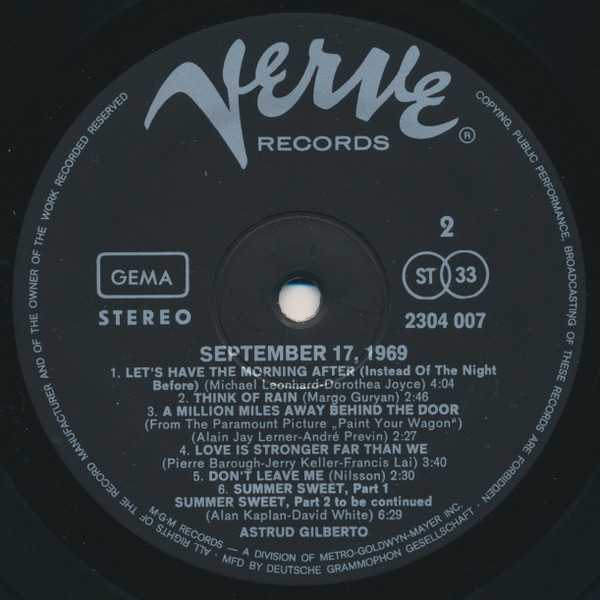 Astrud Gilberto - September 17, 1969 | Verve Records (2304 007) - 4