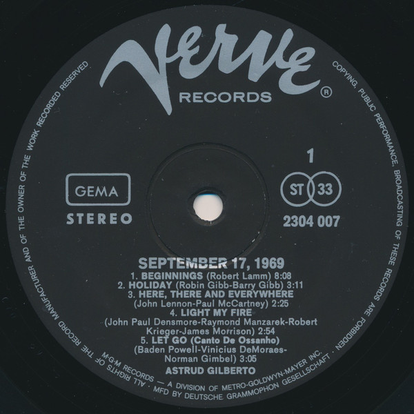 Astrud Gilberto - September 17, 1969 | Verve Records (2304 007) - 3