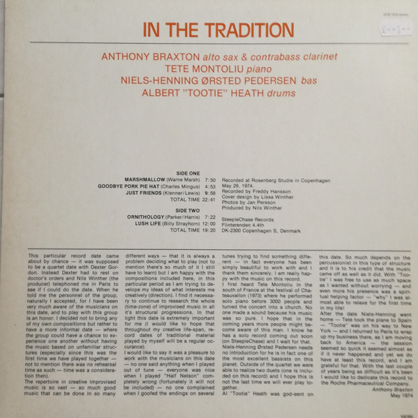 Anthony Braxton - In The Tradition | SteepleChase (SCS-1015) - 2