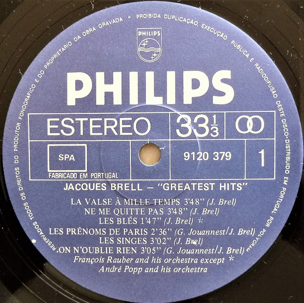 Jacques Brel - Greatest Hits | Philips (9120 379) - 3
