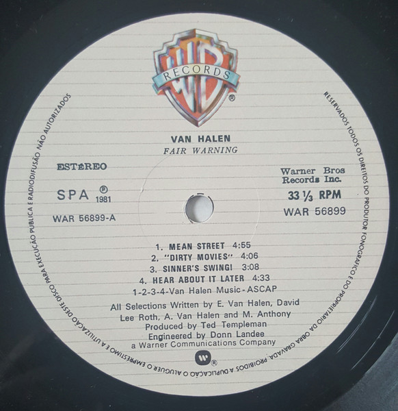Van Halen - Fair Warning | Warner Bros. Records (WAR 56 899) - 2