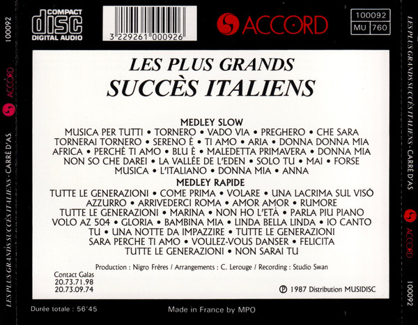 Carré D'As - Les Plus Grands Succès Italiens | Accord (100092) - 2