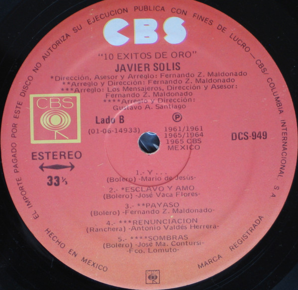 Javier Solís - 10 Exitos De Oro | CBS (DCS-949) - 4