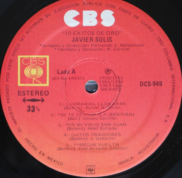 Javier Solís - 10 Exitos De Oro | CBS (DCS-949) - 3