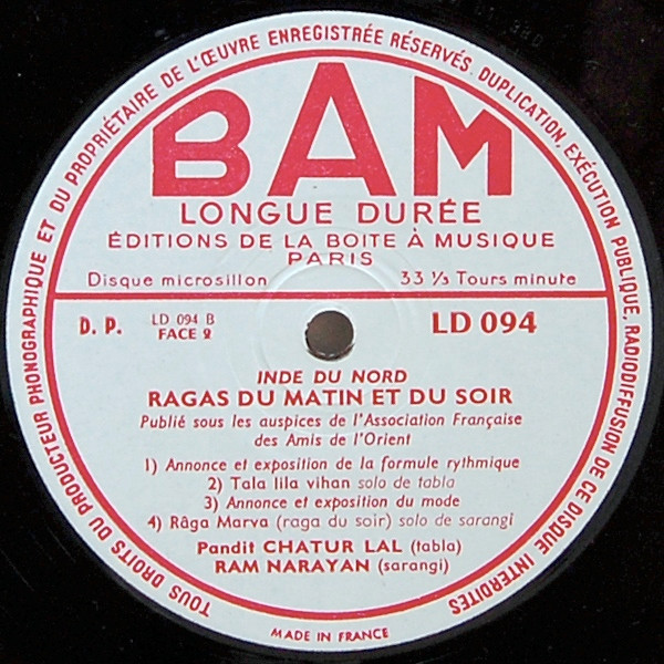 Chatur Lal / Ram Narayan - Inde Du Nord - Ragas Du Matin Et Du Soir | BAM (LD 094) - 4 Chatur Lal / Ram Narayan - Inde Du Nord - Ragas Du Matin Et Du Soir | BAM (LD 094) - 4