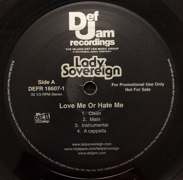 Lady Sovereign - Love Me Or Hate Me (F**k U!!!!) | Def Jam Recordings (DEFR 16607-1) - 3 Lady Sovereign - Love Me Or Hate Me (F**k U!!!!) | Def Jam Recordings (DEFR 16607-1) - 3