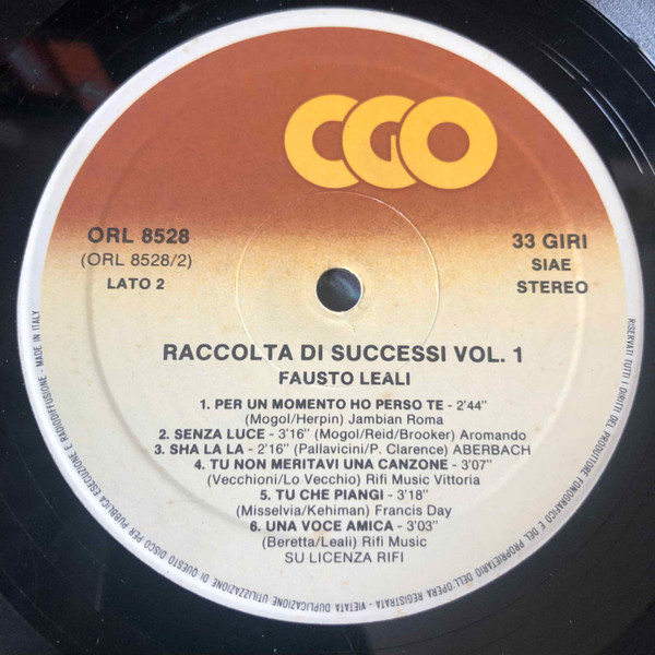 Fausto Leali - Raccolta Di Successi Vol.1 | Ricordi (ORL 8528) - 3 Fausto Leali - Raccolta Di Successi Vol.1 | Ricordi (ORL 8528) - 3