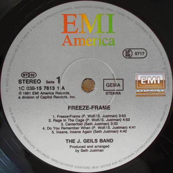 The J. Geils Band - Freeze Frame | EMI America (1C 038-15 7613 1) - 3