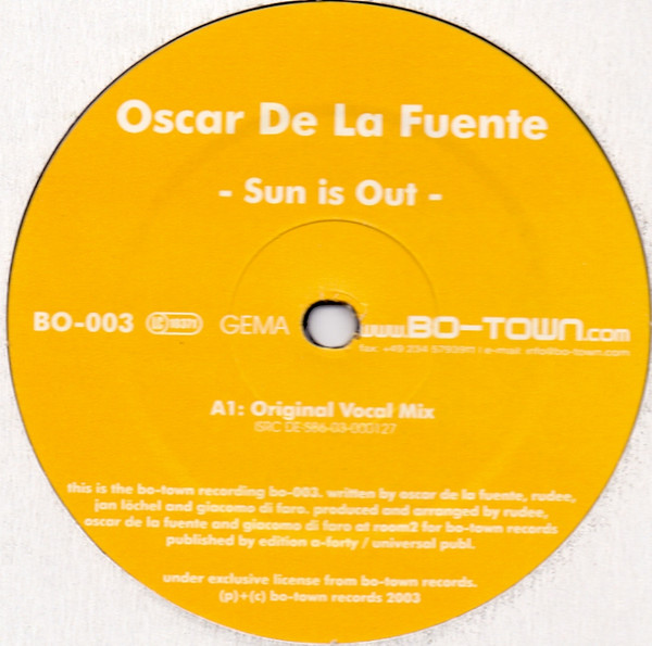 Oscar De La Fuente - Sun Is Out | Bo-Town Records (BO-003)