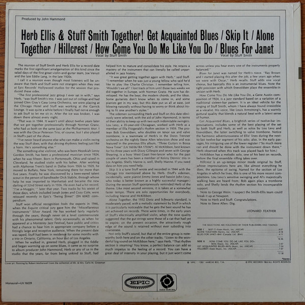 Herb Ellis & Stuff Smith - Together! | Epic (BA 17039) - 2
