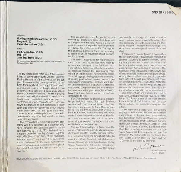 Alice Coltrane - Huntington Ashram Monastery | Impulse! (AS-9185) - 3 Alice Coltrane - Huntington Ashram Monastery | Impulse! (AS-9185) - 3