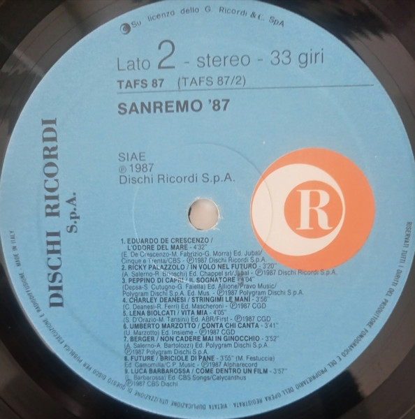 Various - Sanremo 87 | Ricordi (TAFS 87) - 4