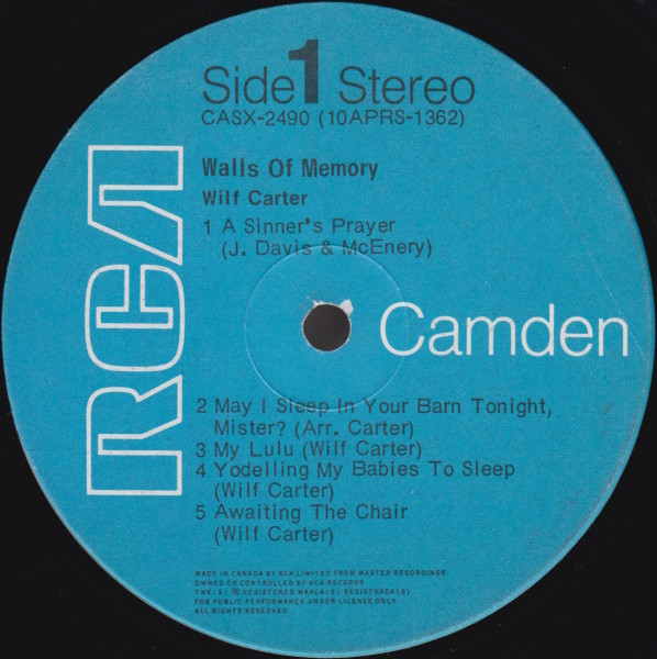 Wilf Carter - Walls Of Memory | RCA Camden (CASX-2490) - 3 Wilf Carter - Walls Of Memory | RCA Camden (CASX-2490) - 3