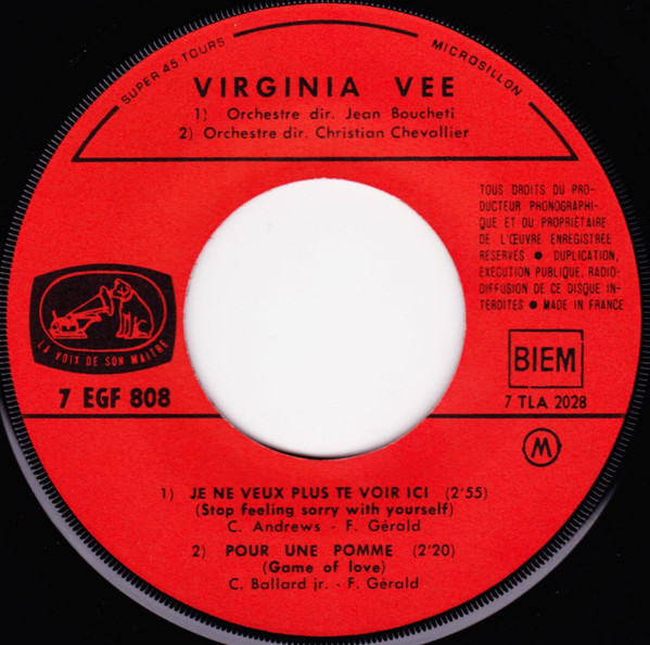 Virginia Vee - Je Ne Veux Plus Te Voir Ici | La Voix De Son Maître (7 EGF 808) - 3 Virginia Vee - Je Ne Veux Plus Te Voir Ici | La Voix De Son Maître (7 EGF 808) - 3