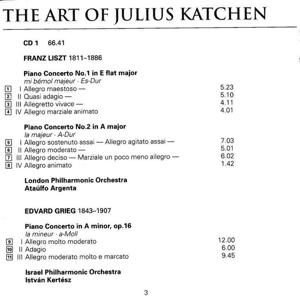 Julius Katchen , Franz Liszt , Edvard Grieg , Modest Mussorgsky , Mily Balakirev - The Art Of Julius Katchen Vol. 4 | Decca (460 831-2) - 3