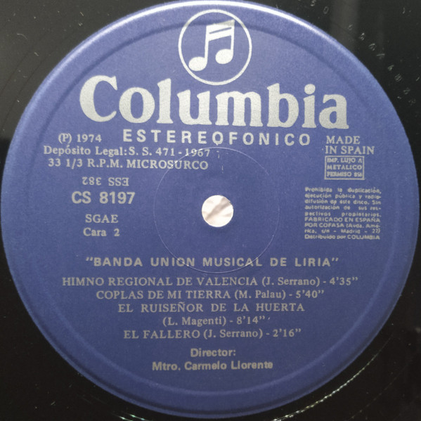 Banda Unión Musical de Líria - Valencia | Columbia (CS 8197) - 4 Banda Unión Musical de Líria - Valencia | Columbia (CS 8197) - 4