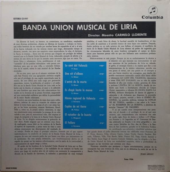 Banda Unión Musical de Líria - Valencia | Columbia (CS 8197) - 2 Banda Unión Musical de Líria - Valencia | Columbia (CS 8197) - 2