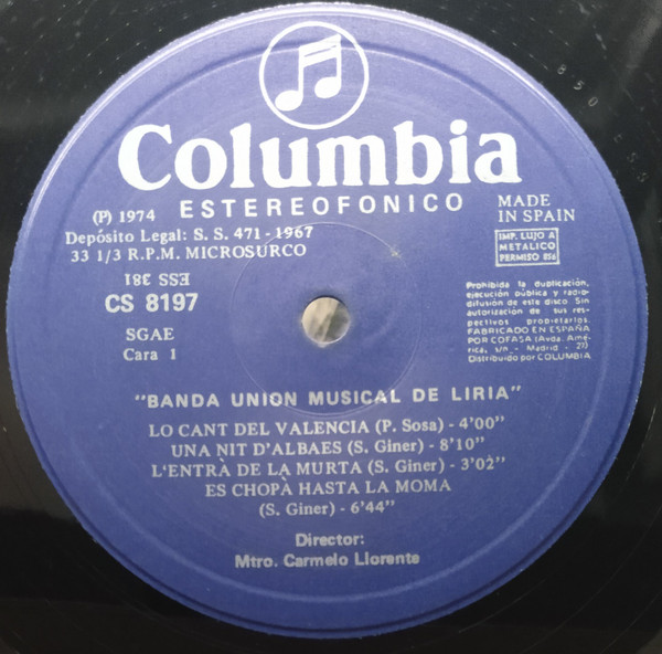 Banda Unión Musical de Líria - Valencia | Columbia (CS 8197) - 3 Banda Unión Musical de Líria - Valencia | Columbia (CS 8197) - 3