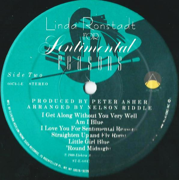Linda Ronstadt With Nelson Riddle And His Orchestra - For Sentimental Reasons | Asylum Records (9 60474-1-E) - 4 Linda Ronstadt With Nelson Riddle And His Orchestra - For Sentimental Reasons | Asylum Records (9 60474-1-E) - 4