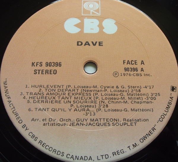 Dave - Tant Qu'il Y Aura... | CBS (KFS 90396) - 3