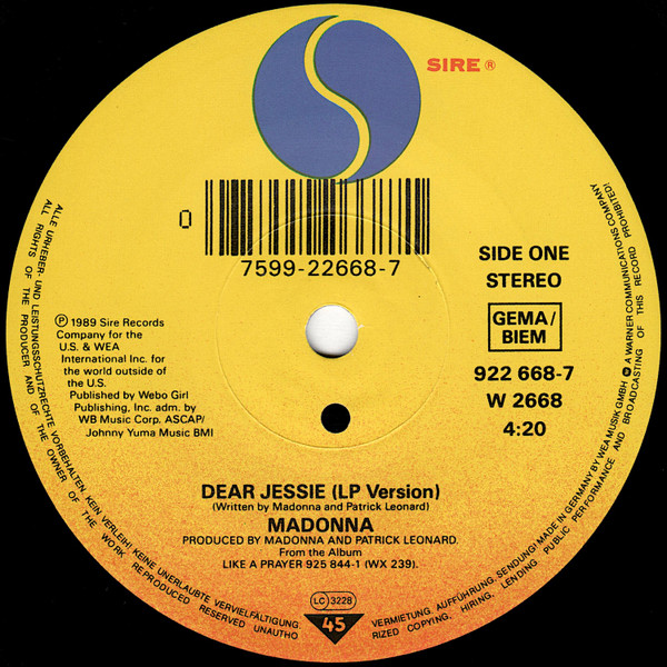 Madonna - Dear Jessie | Sire (922 668-7) - 3