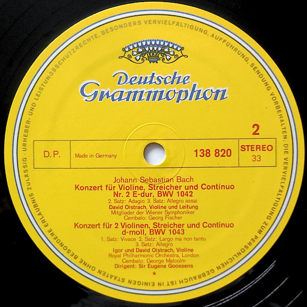 Johann Sebastian Bach / David Oistrach Und Igor Oistrach - Violinkonzerte In A-moll Und E-dur / Konzert Für Zwei Violinen In D-moll | Deutsche Grammophon (138 820) - 2 Johann Sebastian Bach / David Oistrach Und Igor Oistrach - Violinkonzerte In A-moll Und E-dur / Konzert Für Zwei Violinen In D-moll | Deutsche Grammophon (138 820) - 2