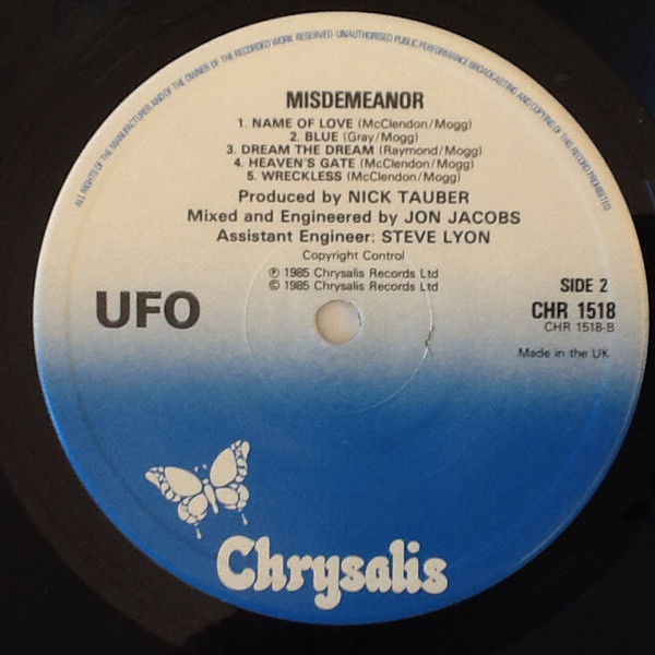 UFO - Misdemeanor | Chrysalis (CHR 1518) - 2 UFO - Misdemeanor | Chrysalis (CHR 1518) - 2