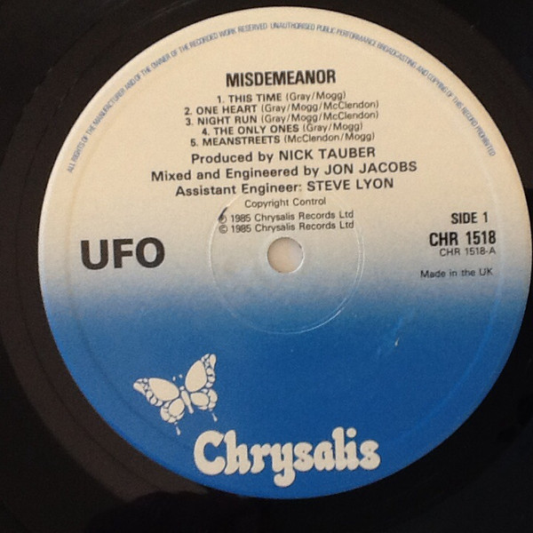 UFO - Misdemeanor | Chrysalis (CHR 1518) - main UFO - Misdemeanor | Chrysalis (CHR 1518) - main
