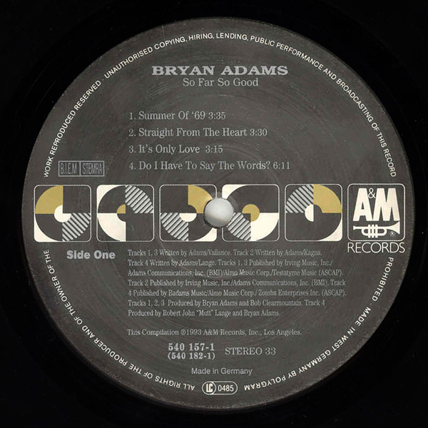 Bryan Adams - So Far So Good | A&M Records (540 157 1) - 3