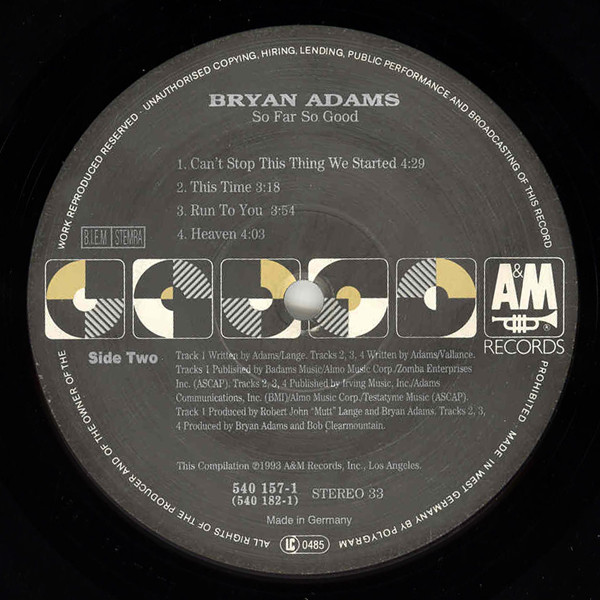 Bryan Adams - So Far So Good | A&M Records (540 157 1) - 4