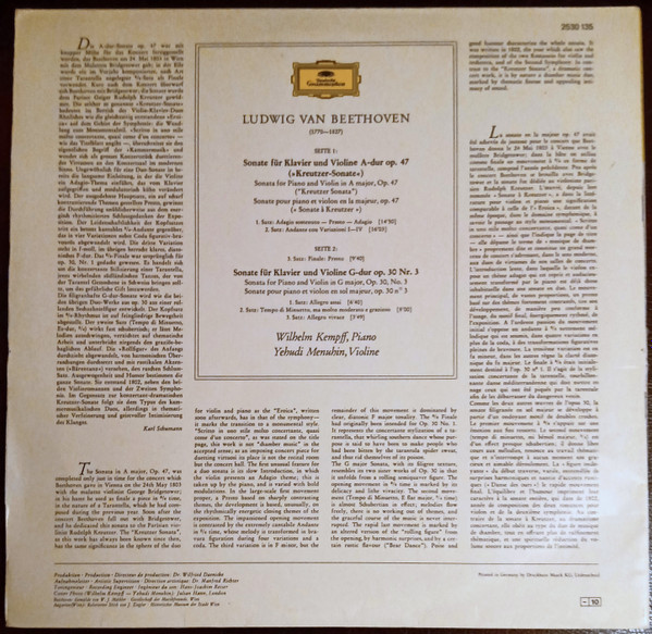 Ludwig van Beethoven , Yehudi Menuhin ∙ Wilhelm Kempff - Violinsonaten = Violin Sonatas Op. 47 »Kreutzer« ∙ Op. 30 No. 3 | Deutsche Grammophon (2530 135) - 2 Ludwig van Beethoven , Yehudi Menuhin ∙ Wilhelm Kempff - Violinsonaten = Violin Sonatas Op. 47 »Kreutzer« ∙ Op. 30 No. 3 | Deutsche Grammophon (2530 135) - 2
