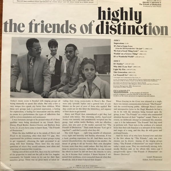 The Friends Of Distinction - Highly Distinct | RCA Victor (LSP-4212) - 2 The Friends Of Distinction - Highly Distinct | RCA Victor (LSP-4212) - 2