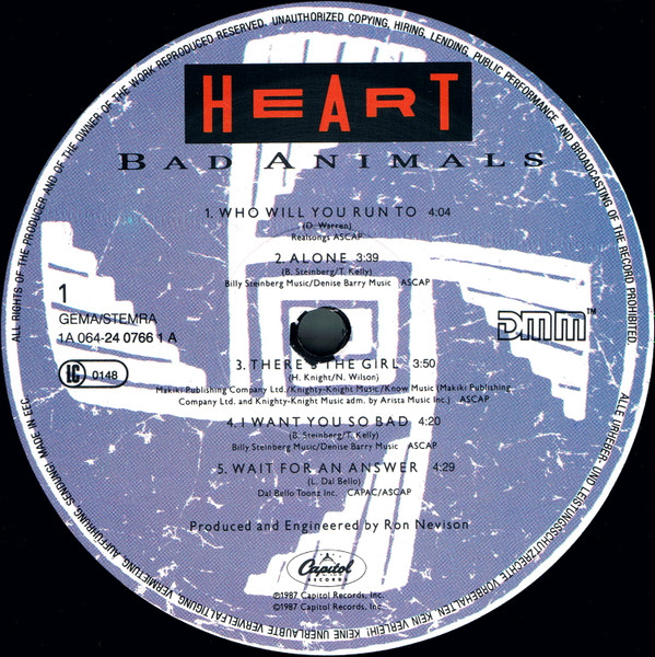 Heart - Bad Animals | Capitol Records (24 0766 1) - 3 Heart - Bad Animals | Capitol Records (24 0766 1) - 3