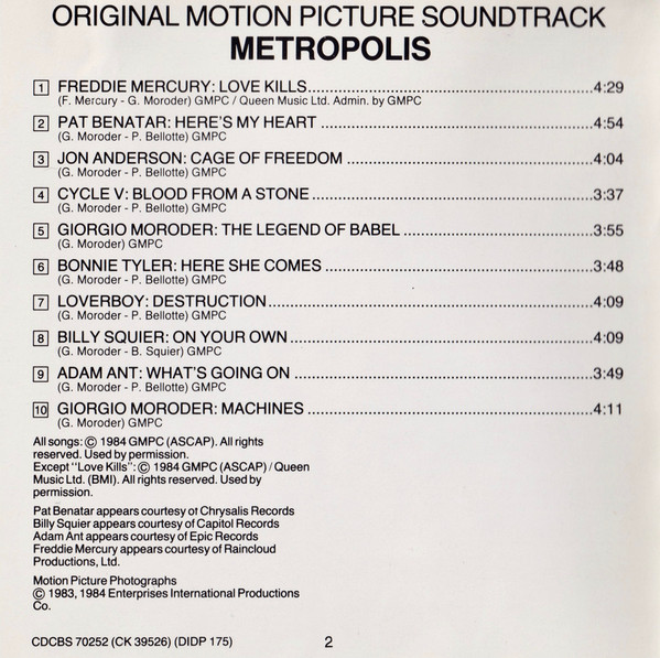 Various - Metropolis (Original Motion Picture Soundtrack) | CBS (CDCBS 70252) - 4