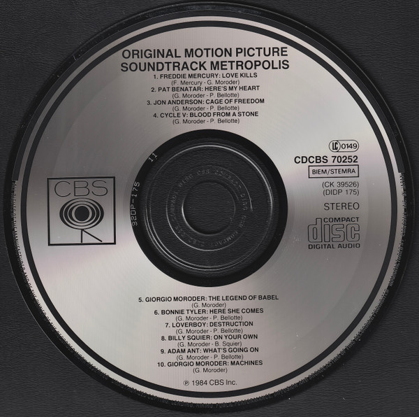 Various - Metropolis (Original Motion Picture Soundtrack) | CBS (CDCBS 70252) - 3