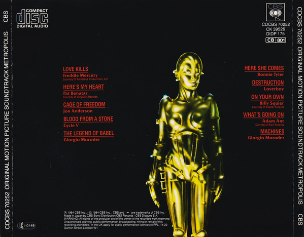 Various - Metropolis (Original Motion Picture Soundtrack) | CBS (CDCBS 70252) - 2