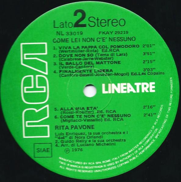 Rita Pavone - Come Lei Non C'È Nessuno | RCA (NL 33019) - 4 Rita Pavone - Come Lei Non C'È Nessuno | RCA (NL 33019) - 4