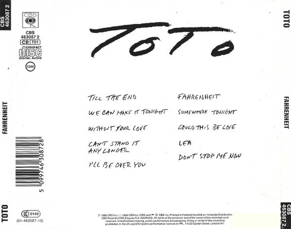 Toto - Fahrenheit | Columbia (COL 463087 2) - 2