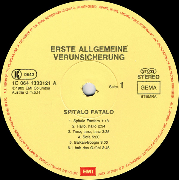 EAV (Erste Allgemeine Verunsicherung) - Spitalo Fatalo | EMI (1C 064 1333121) - 3 EAV (Erste Allgemeine Verunsicherung) - Spitalo Fatalo | EMI (1C 064 1333121) - 3