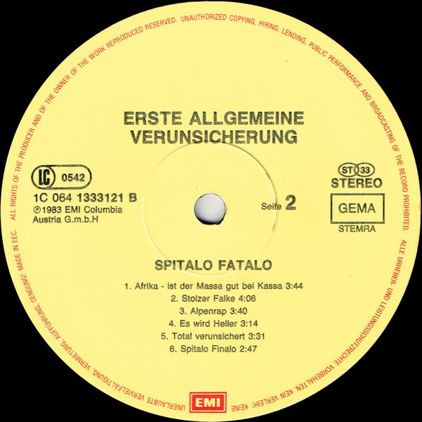 EAV (Erste Allgemeine Verunsicherung) - Spitalo Fatalo | EMI (1C 064 1333121) - 4 EAV (Erste Allgemeine Verunsicherung) - Spitalo Fatalo | EMI (1C 064 1333121) - 4