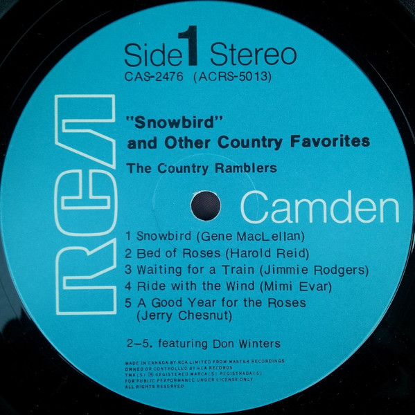 The Country Ramblers Featuring Don Winters - "Snowbird" And Other Country Favorites | RCA Camden (CAS-2476) - 3 The Country Ramblers Featuring Don Winters - "Snowbird" And Other Country Favorites | RCA Camden (CAS-2476) - 3