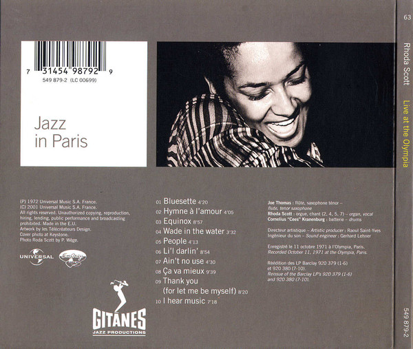 Rhoda Scott - Live At The Olympia | Gitanes Jazz Productions (549 879-2) - 2