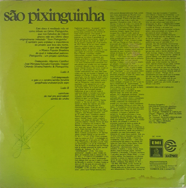 Pixinguinha - São Pixinguinha (Reedição Comemorativa Ao "Projeto Pixinguinha") | Odeon (SC-10.108) - 2