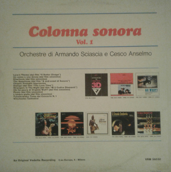 Armando Sciascia Orchestra E Cesco Anselmo Orchestra - Colonna Sonora Vol. 1 | Vedette Records (VRM 36030) - 2 Armando Sciascia Orchestra E Cesco Anselmo Orchestra - Colonna Sonora Vol. 1 | Vedette Records (VRM 36030) - 2