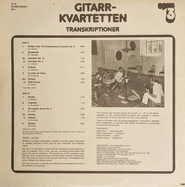 Gitarrkvartetten - Transkriptioner | Opus 3 (78-10) - 4