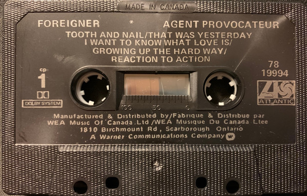 Foreigner - Agent Provocateur [Cassette] | Atlantic (78 19994) - 4