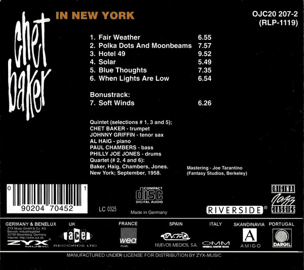 Chet Baker - In New York | Original Jazz Classics (OJC20 207-2) - 4
