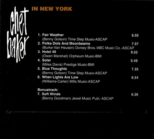 Chet Baker - In New York | Original Jazz Classics (OJC20 207-2) - 2