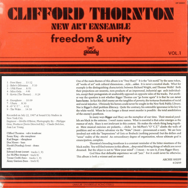 The Clifford Thornton New Art Ensemble - Freedom & Unity | Goody (GY 30001) - main The Clifford Thornton New Art Ensemble - Freedom & Unity | Goody (GY 30001) - main