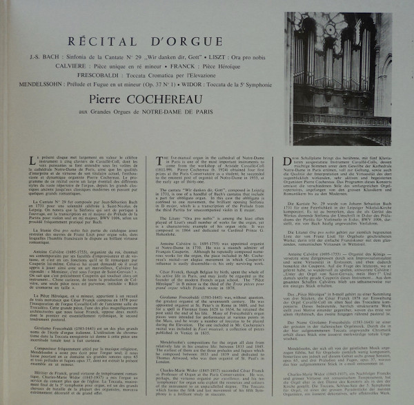 Pierre Cochereau , Johann Sebastian Bach / Franz Liszt / César Franck / Felix Mendelssohn-Bartholdy / Charles-Marie Widor / Guillaume-Antoine Calvière / Girolamo Frescobaldi - Pierre Cochereau Aux Grandes Orgues De Notre-Dame De Paris | Festival Classique (FC 436) - 3